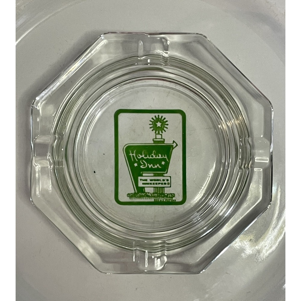 Vtg Ashtray Holiday Inn The World's Innkeeper Clear Glass Green Lettering